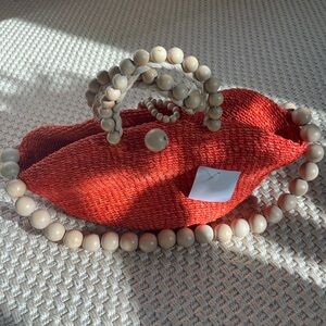 Aranaz woven bag, beach holiday clutch. Wood bead details